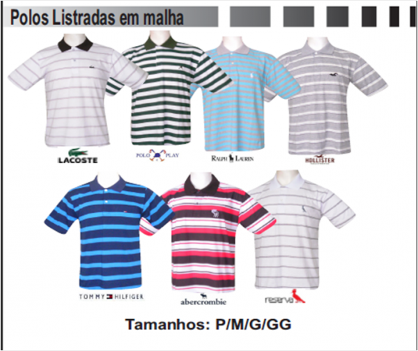 Polos listradas em malha 100% algodão